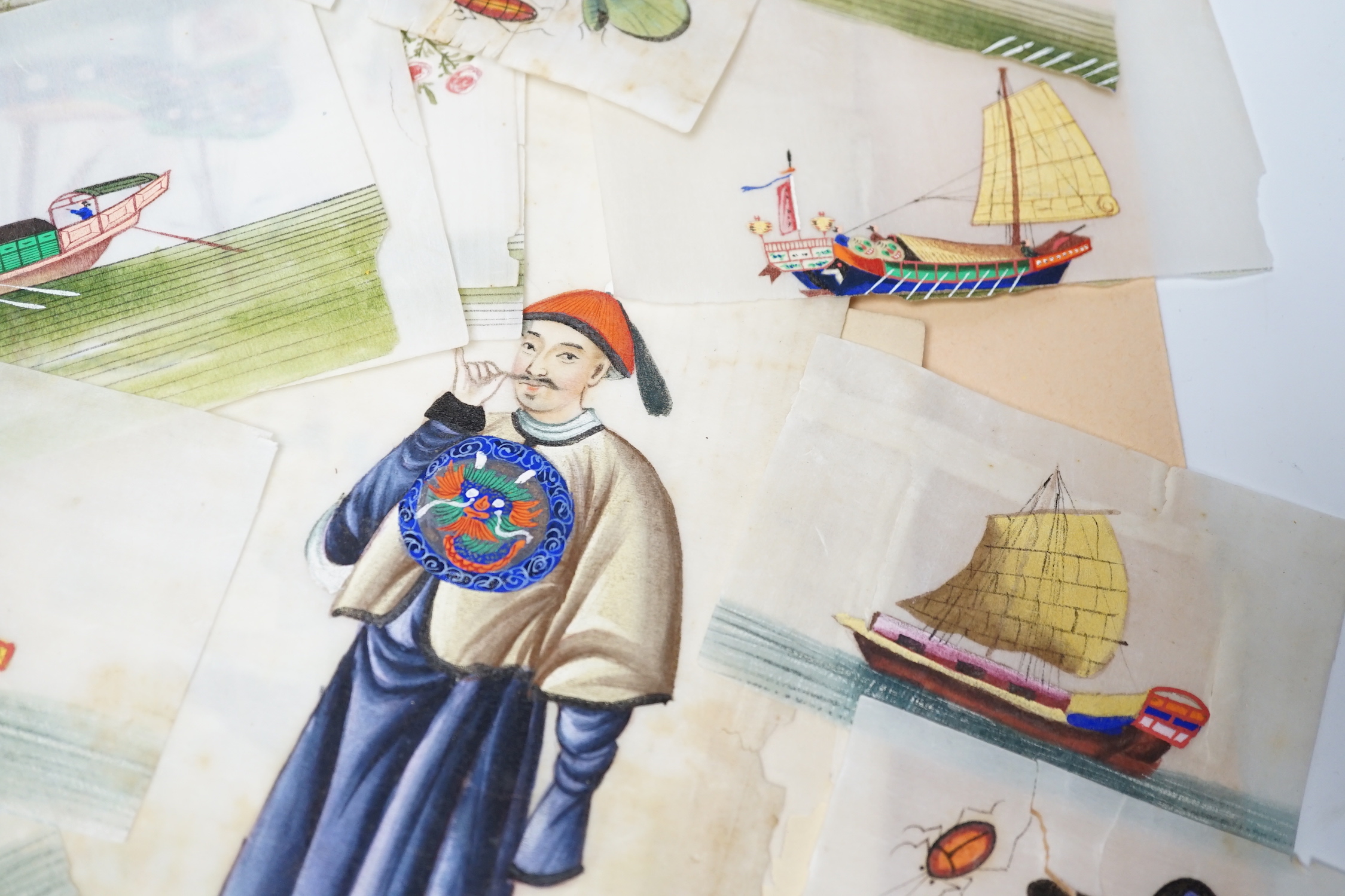 A folder of Chinese pith paper paintings